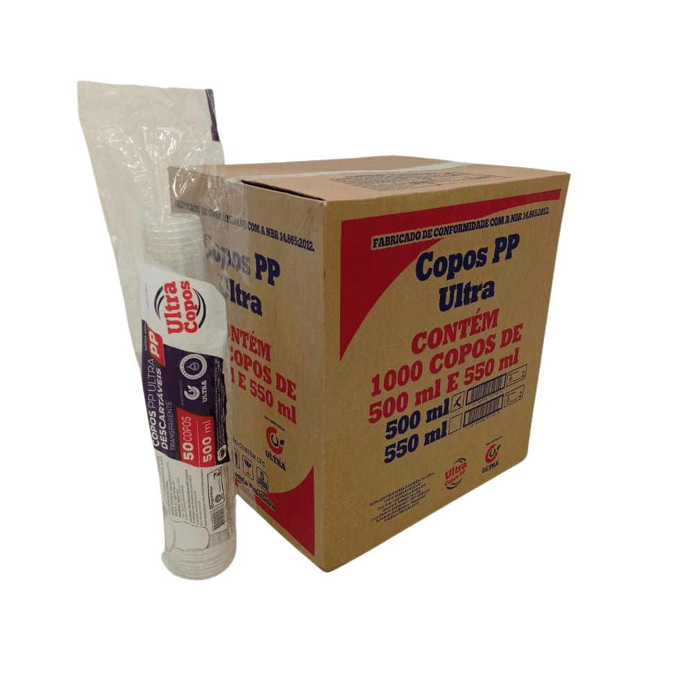 Copo Ultra Transparente Liso de 500ml - Caixa com 1000 Unidades - Ideal para Festas e Eventos - Resistente e Reutilizável - e - dona