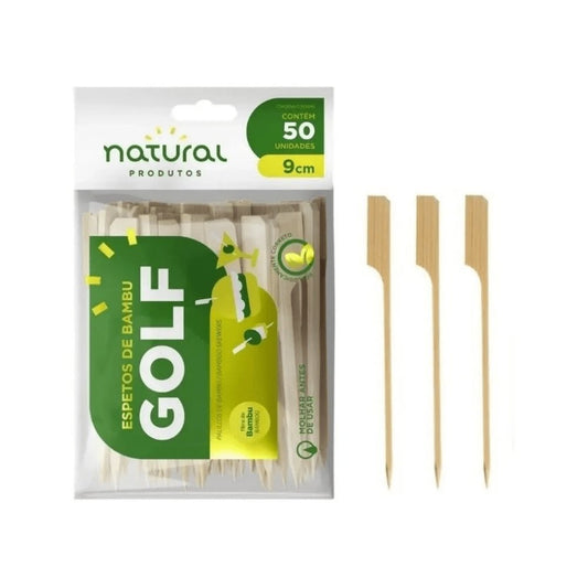 Espeto de bambu Golf 9cm Natural com 50 unidades Ideal para lanches e Petiscos - e - dona