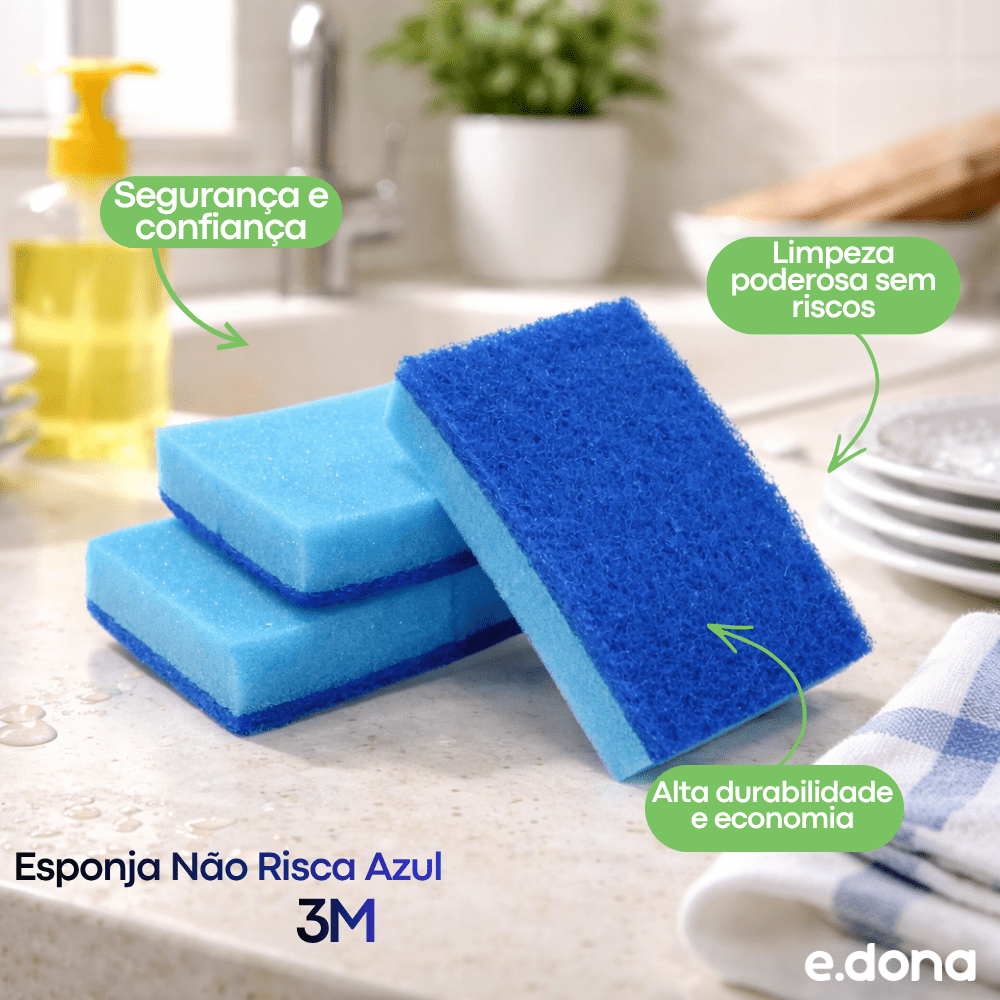 Esponja Não Risca Azul 3M com 3 Unidades - e - dona