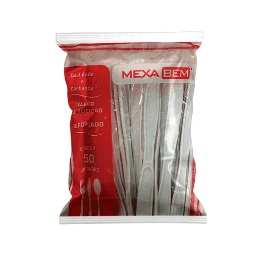 Faca para Refeição Reforçada 17,7cm Cristal Branca Mexa Bem com 50 unidades - e - dona