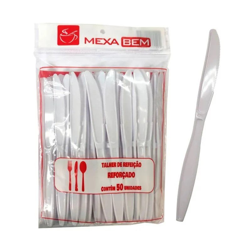 Faca para Refeição Reforçada 17,7cm Cristal Branca Mexa Bem com 50 unidades - e - dona