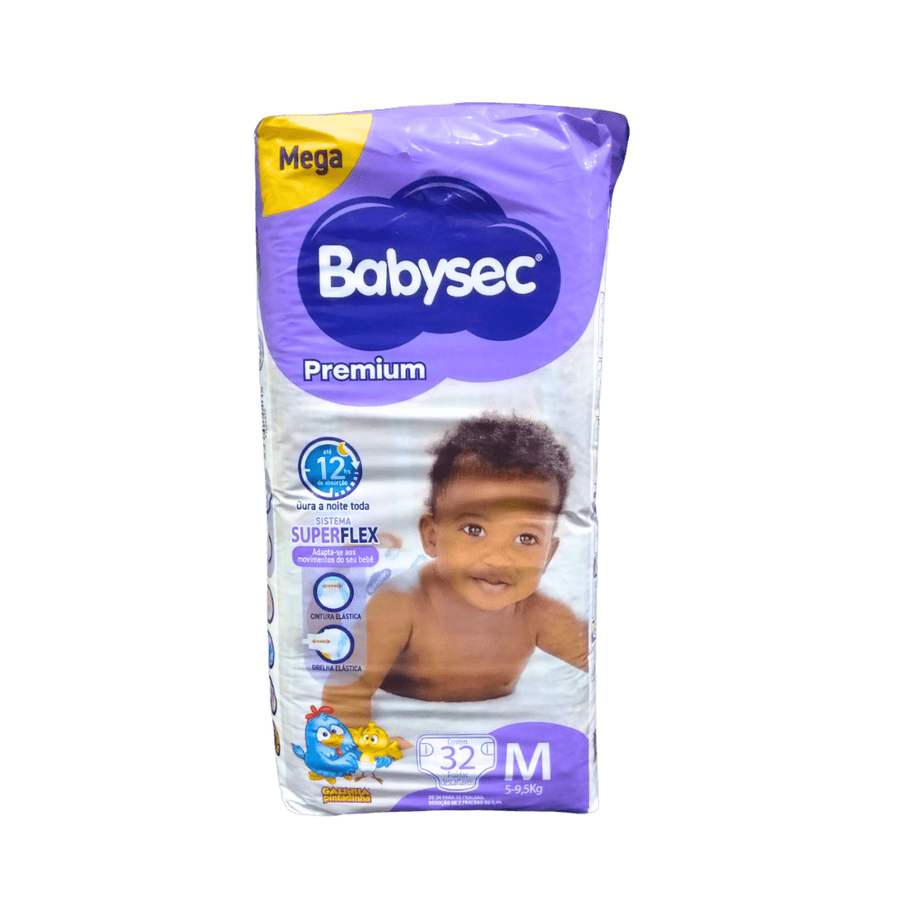 Fralda Babysec Premium Mega M com 32 unidades - 5 a 9,5kg - e - dona