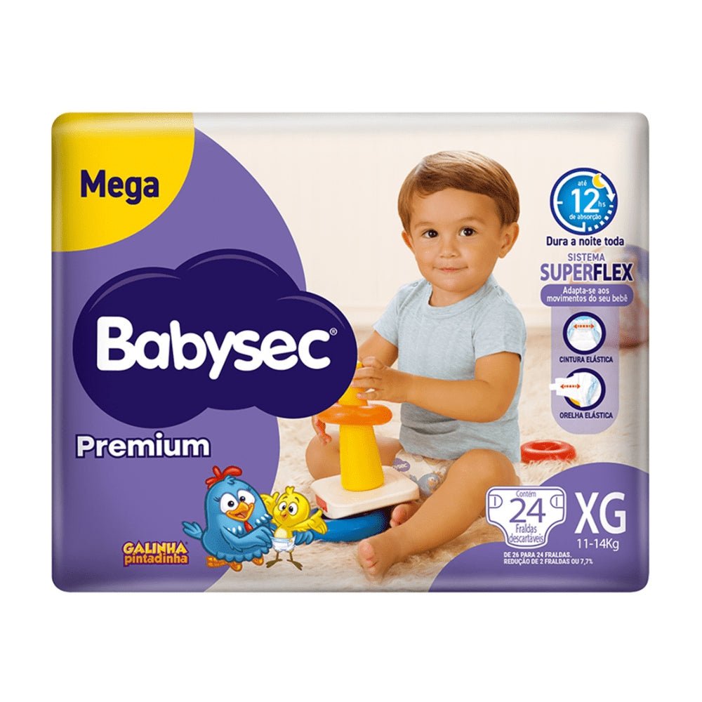 Fralda Babysec Premium Mega XG com 24 unidades - 11 a 14kg - e - dona
