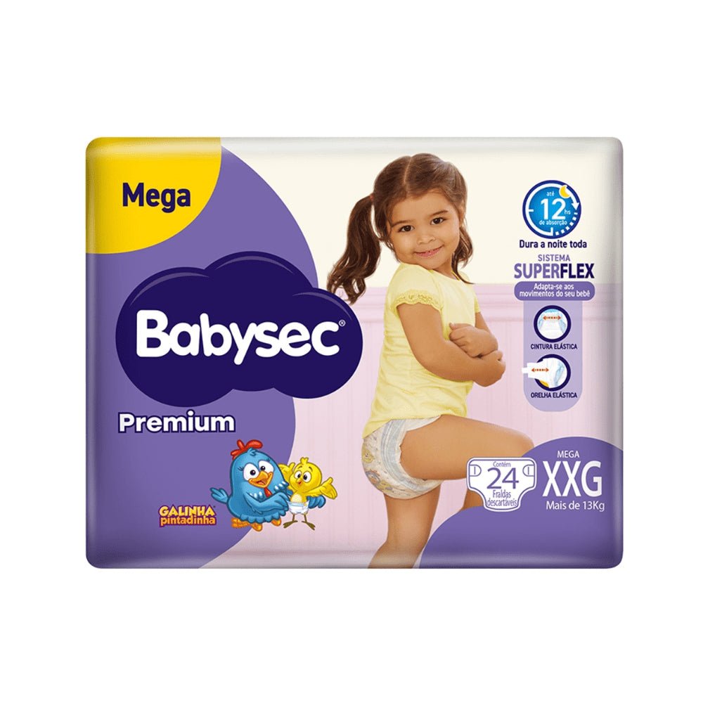 Fralda Babysec Premium Mega XXG com 24 unidades - Mais de 13kg - e - dona