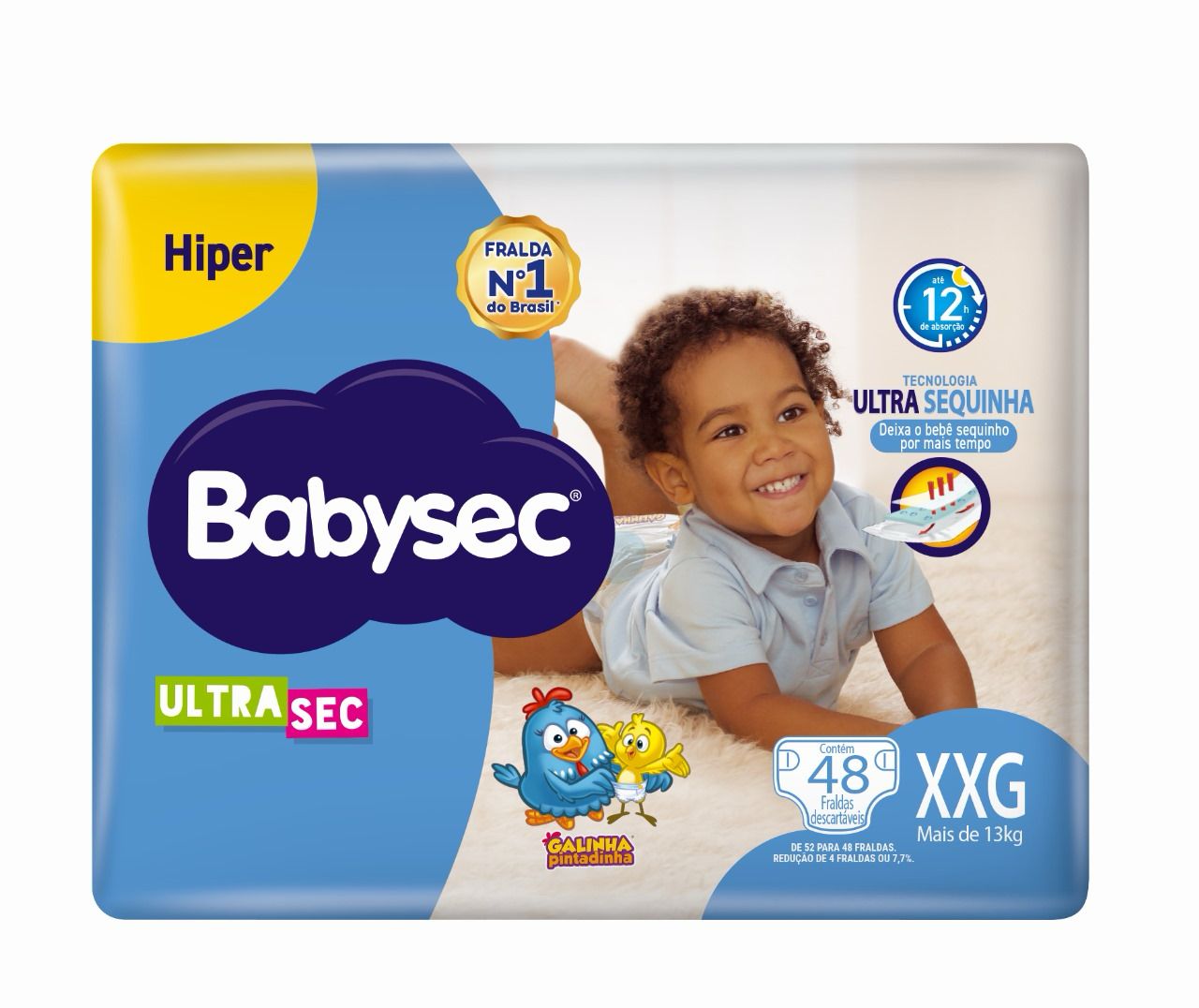 Fralda Babysec Ultrasec Hiper XXG com 52 unidades - Mais de 13kg - e - dona