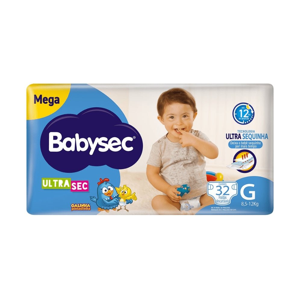 Fralda Babysec Ultrasec Mega G com 32 unidades - 8,5 a 12kg - e - dona