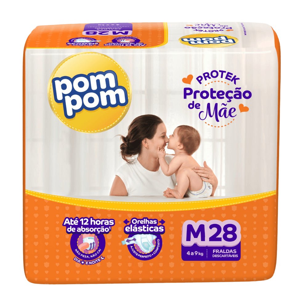 Fralda Pom Pom Protek M com 28 unidades - 4 a 9 kg - e - dona
