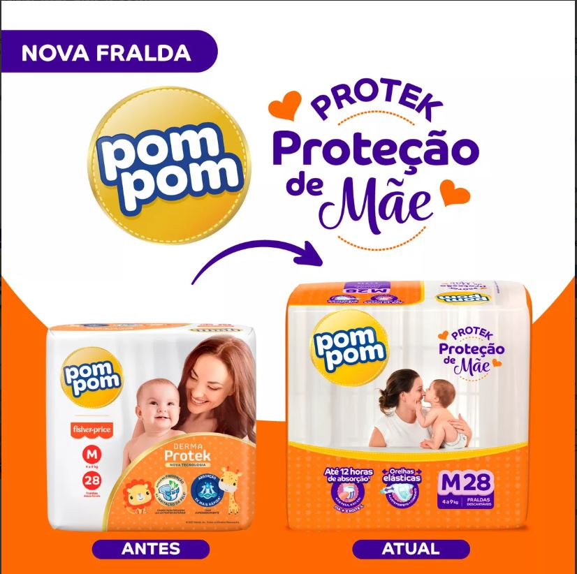 Fralda Pom Pom Protek M com 28 unidades - 4 a 9 kg - e - dona