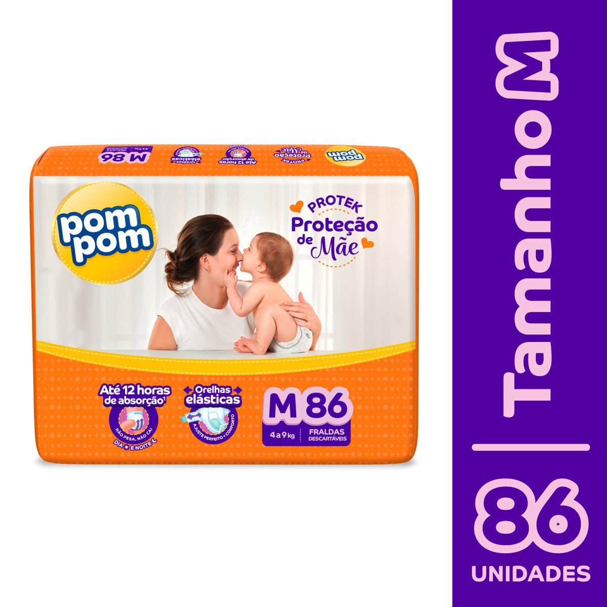 Fralda Pom Pom Protek M com 86 unidades - 4 a 9 kg - e - dona