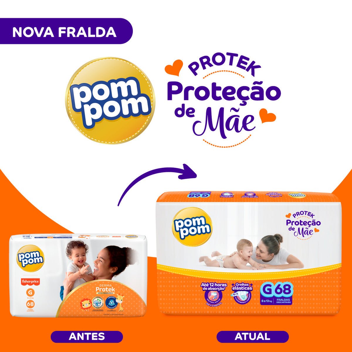 Fralda Pom Pom Protek M com 86 unidades - 4 a 9 kg - e - dona