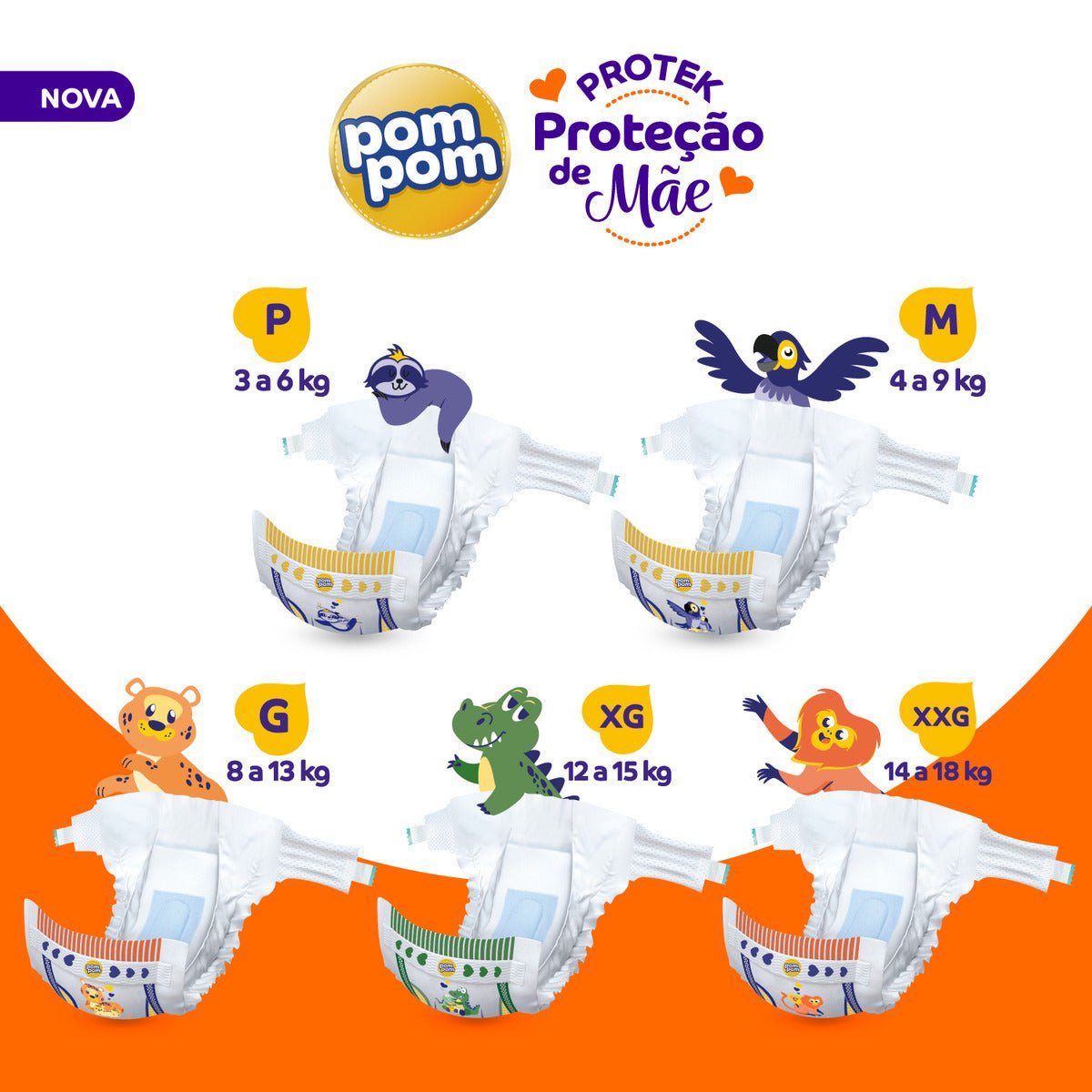 Fralda Pom Pom Protek P com 30 unidades - 3 a 6 kg - e - dona