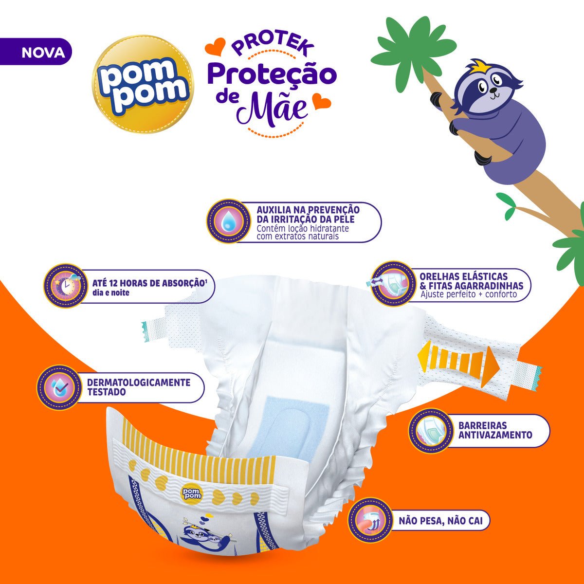 Fralda Pom Pom Protek P com 30 unidades - 3 a 6 kg - e - dona