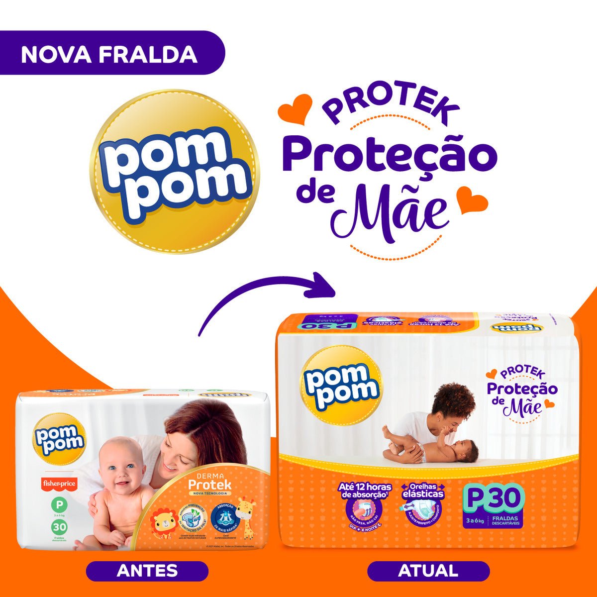 Fralda Pom Pom Protek P com 30 unidades - 3 a 6 kg - e - dona