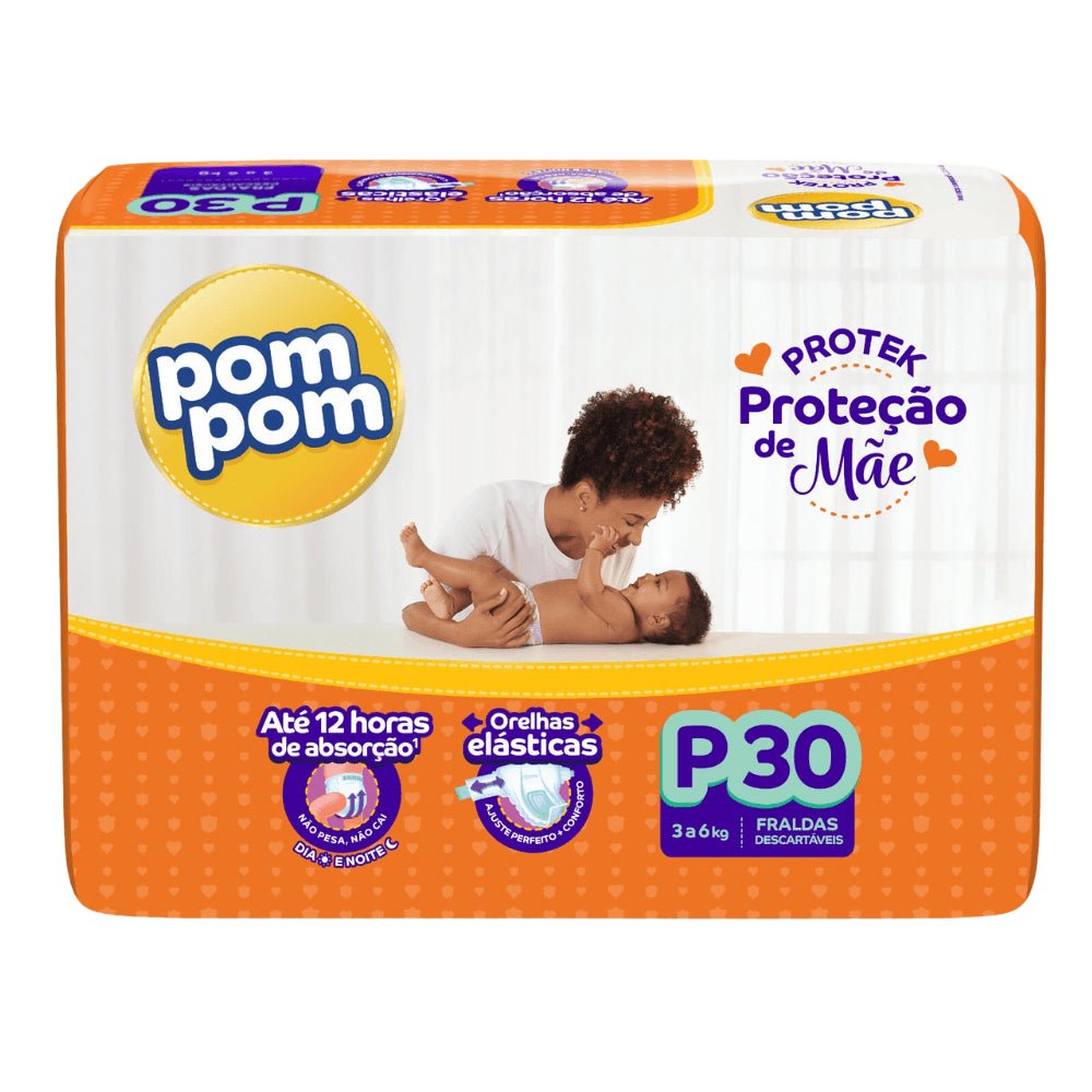 Fralda Pom Pom Protek P com 30 unidades - 3 a 6 kg - e - dona