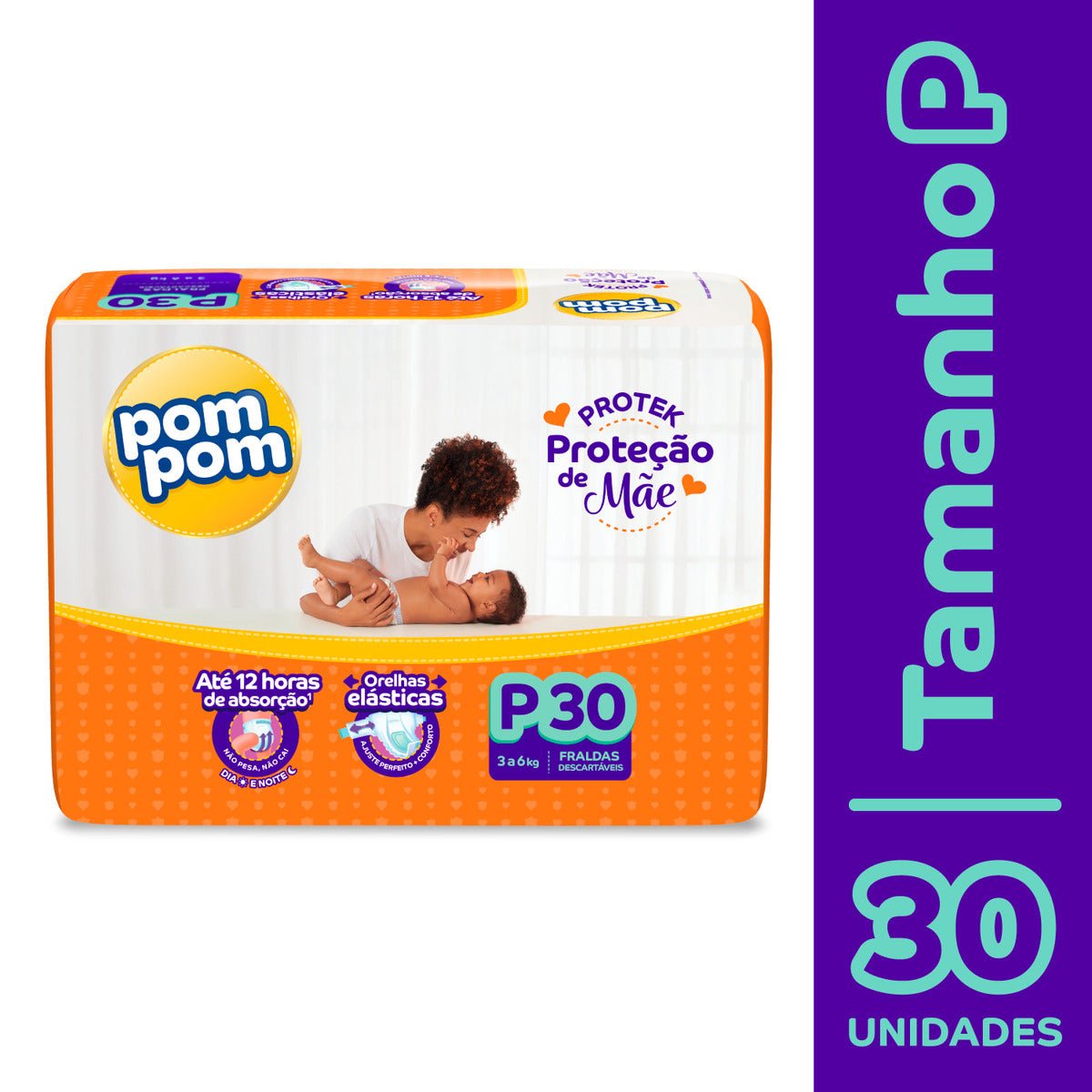 Fralda Pom Pom Protek P com 30 unidades - 3 a 6 kg - e - dona