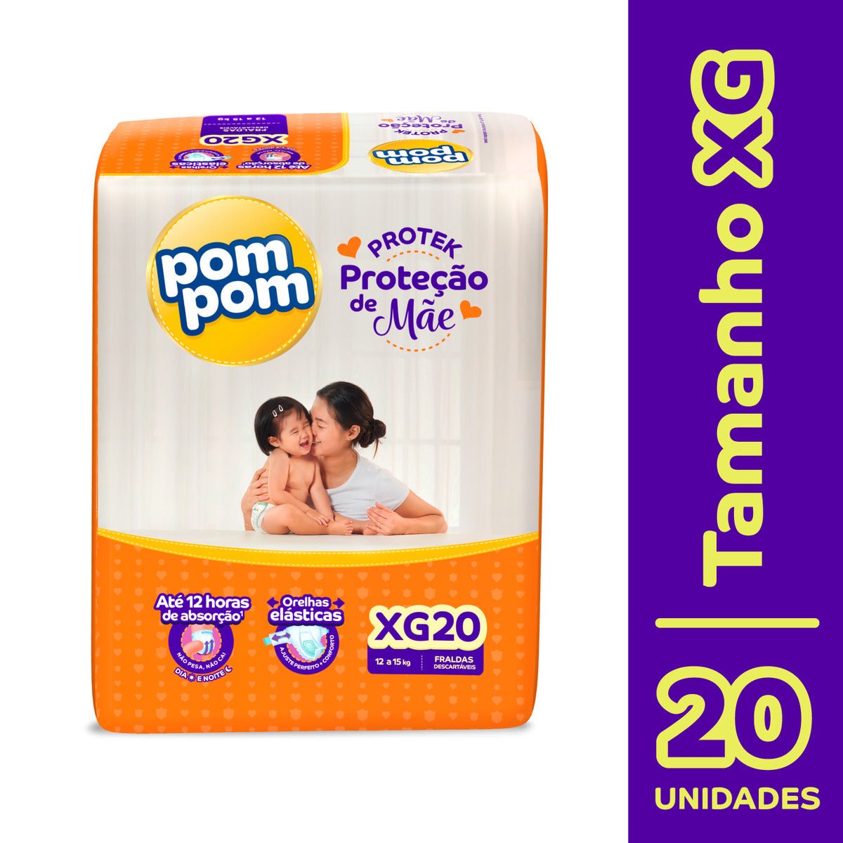 Fralda Pom Pom Protek XG com 20 unidades - 12 a 15 kg - e - dona