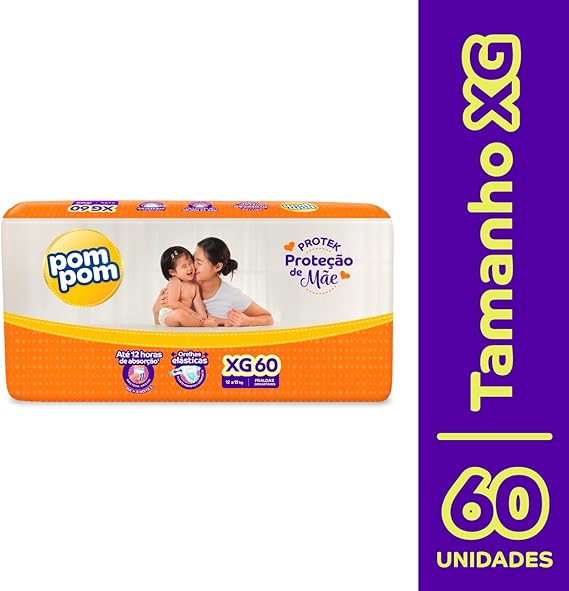 Fralda Pom Pom Protek XG com 60 unidades - 12 a 15kg - e - dona
