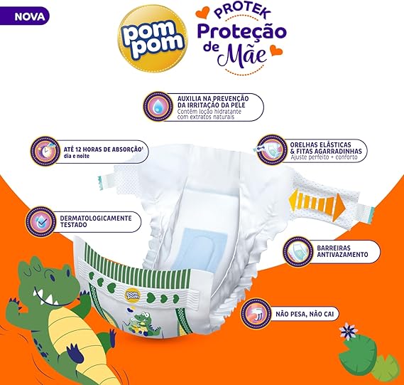 Fralda Pom Pom Protek XG com 60 unidades - 12 a 15kg - e - dona