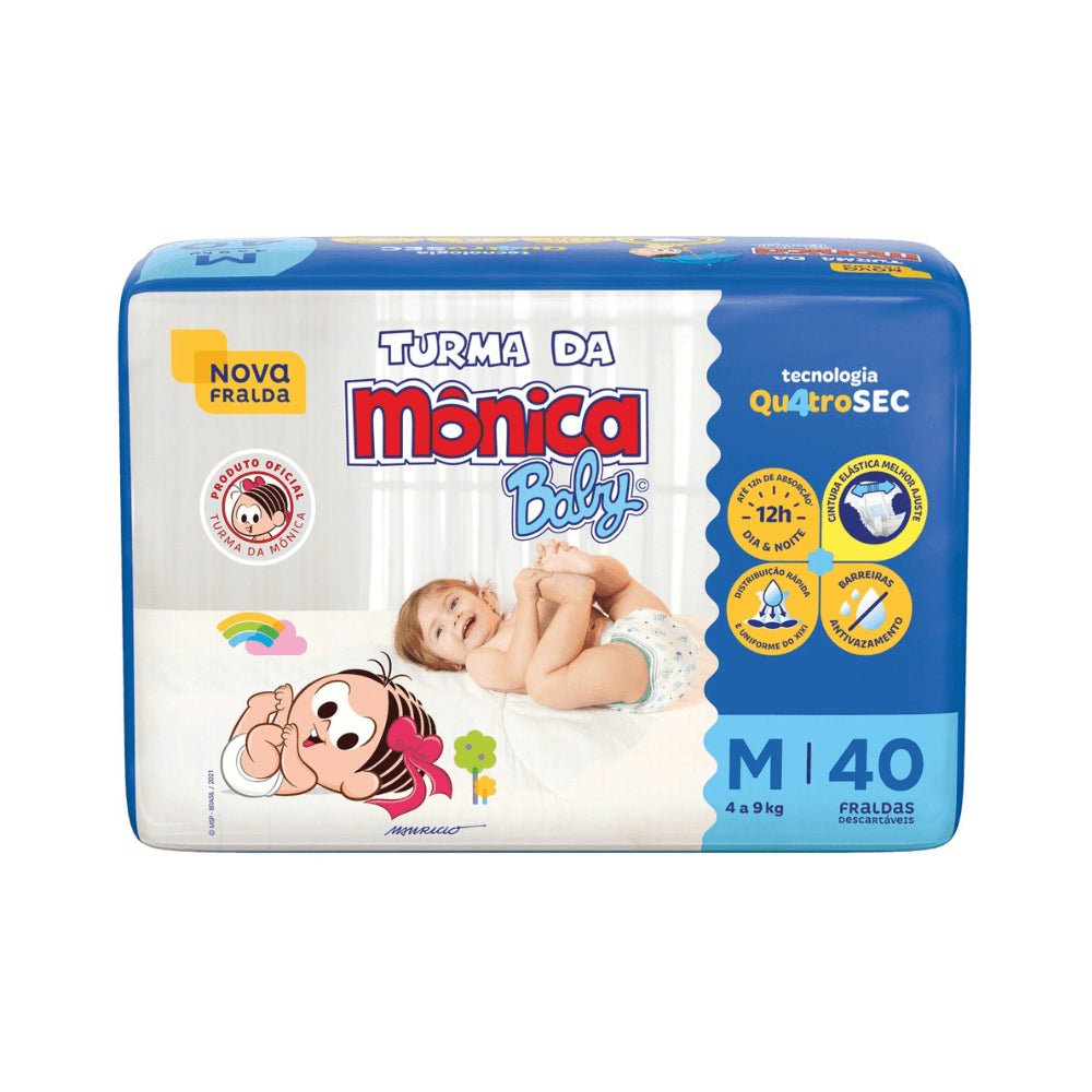 Fralda Turma da Mônica Baby M com 40 unidades - 4 a 9 kg - e - dona