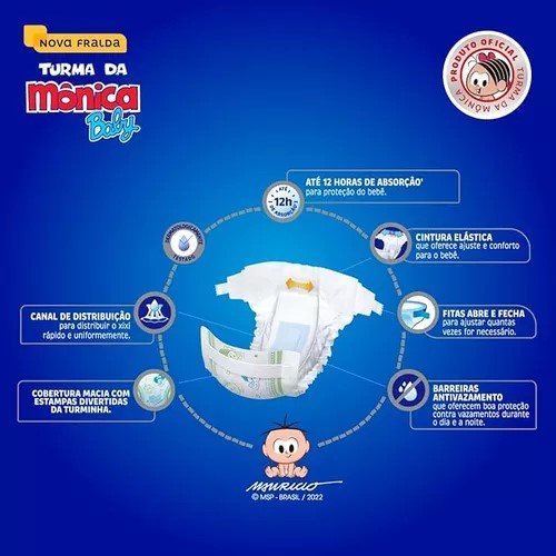 Fralda Turma da Mônica Baby M com 40 unidades - 4 a 9 kg - e - dona