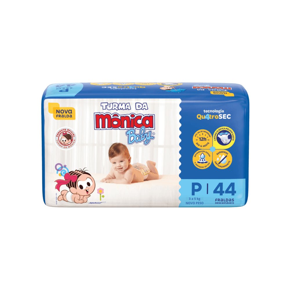 Fralda Turma da Mônica Baby P com 44 unidades - 3 a 5 kg - e - dona