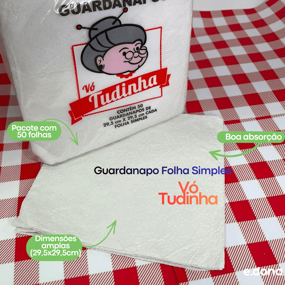 Guardanapo 29,5x29,5cm Folha Simples Vó Tudinha - 50 Folhas - e - dona