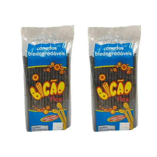 Kit 2 Pacotes de Canudo Bio Flex Preto Bicão c/ 100 - e - dona