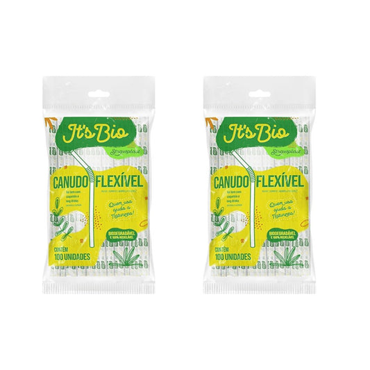 Kit 2 Pacotes de Canudo Bio Flexível sachê Strawplast com 100 unidades - e - dona