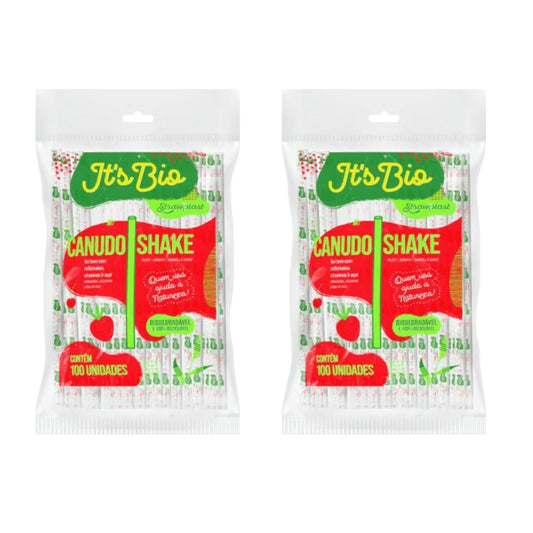 Kit 2 Pacotes de Canudos Bio Shake sachê Strawplast com 100 unidades - e - dona