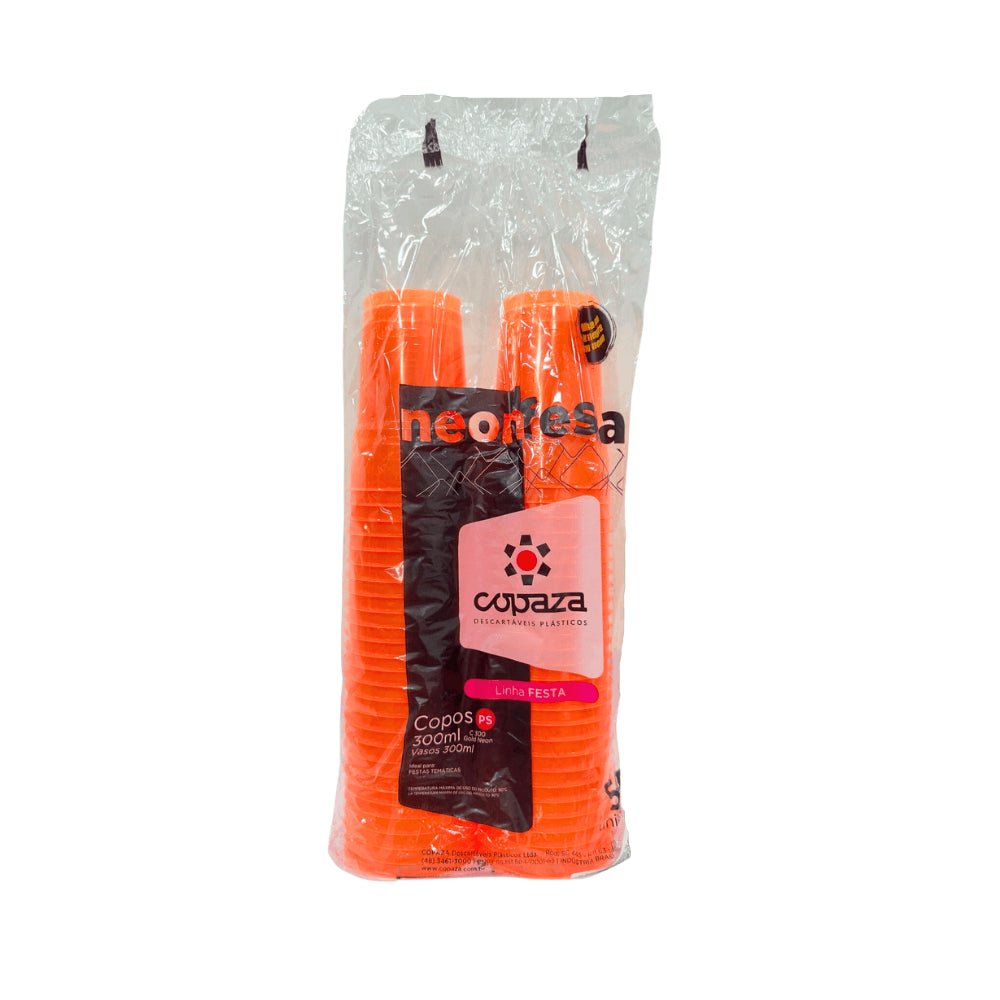 Kit 2 pacotes de Copo Neon Laranja 300ml Copaza com 50 unidades - e - dona