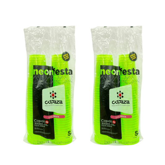 Kit 2 pacotes de Copo Neon Verde 300ml Copaza com 50 unidades - e - dona