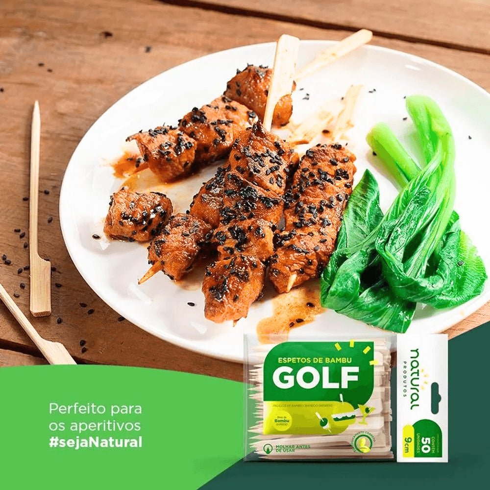 Kit 2 Pacotes de Espetos de bambu Golf 15cm Natural com 50 unidades Ideal para Lanches e Petiscos - e - dona