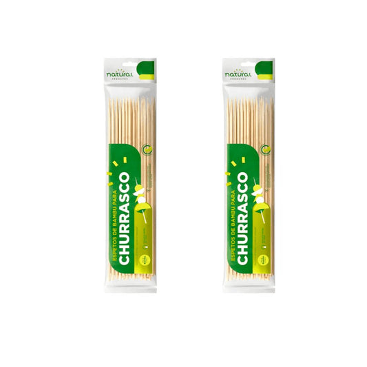 Kit 2 Pacotes de Espetos de Bambu para churrasco 25cm Natural com 100 unidades - e - dona