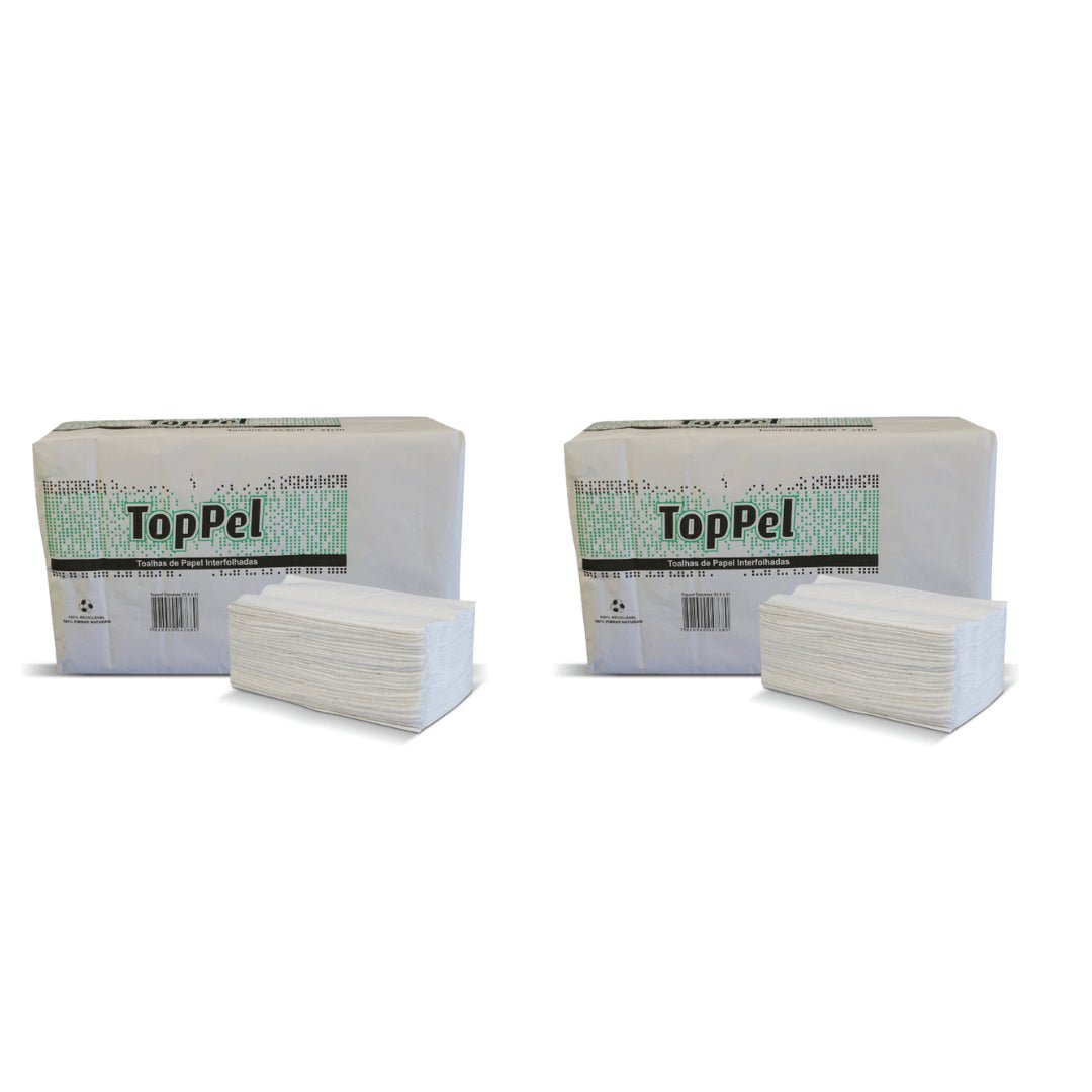 Kit 2 Pacotes de Papel Interfolha 100% celulose 22,5x21cm 2 dobras folha simples Toppel - e - dona