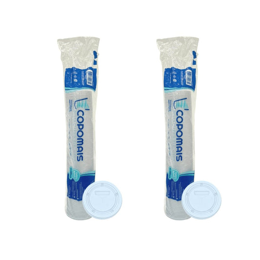 Kit 2 Pacotes de Tampas para Pote de 100ml e copos de 180/200ml branco Copomais com 100 unidades - e - dona