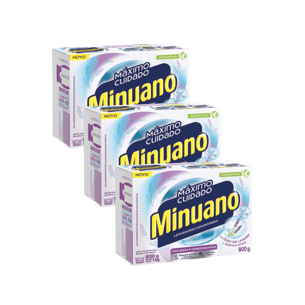 Kit 3 Caixas Sabão em Pó Minuano Máximo Cuidado 800g - e - dona