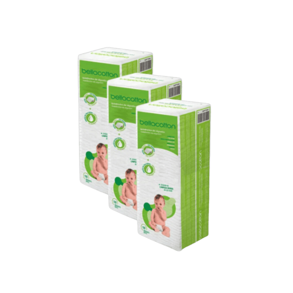 Kit 3 Pacotes Algodão Quadrado Baby BellaContton Com 100 Unidades Cada - e - dona
