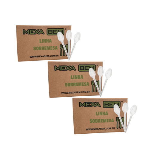 Kit 3 Pacotes de Colher de Sobremesa Translúcido Mexabem – 3000 Unidades - e - dona