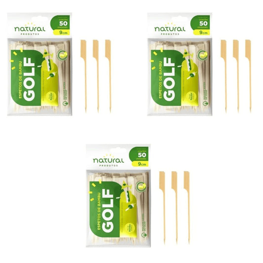 Kit 3 Pacotes de Espeto de bambu Golf 9cm Natural com 50 unidades Ideal para lanches e Petiscos - e - dona