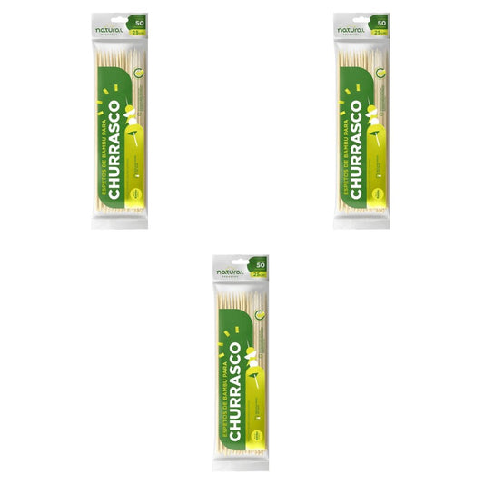 Kit 3 Pacotes de Espetos de Bambu para churrasco 25cm Natural com 50 unidades - e - dona