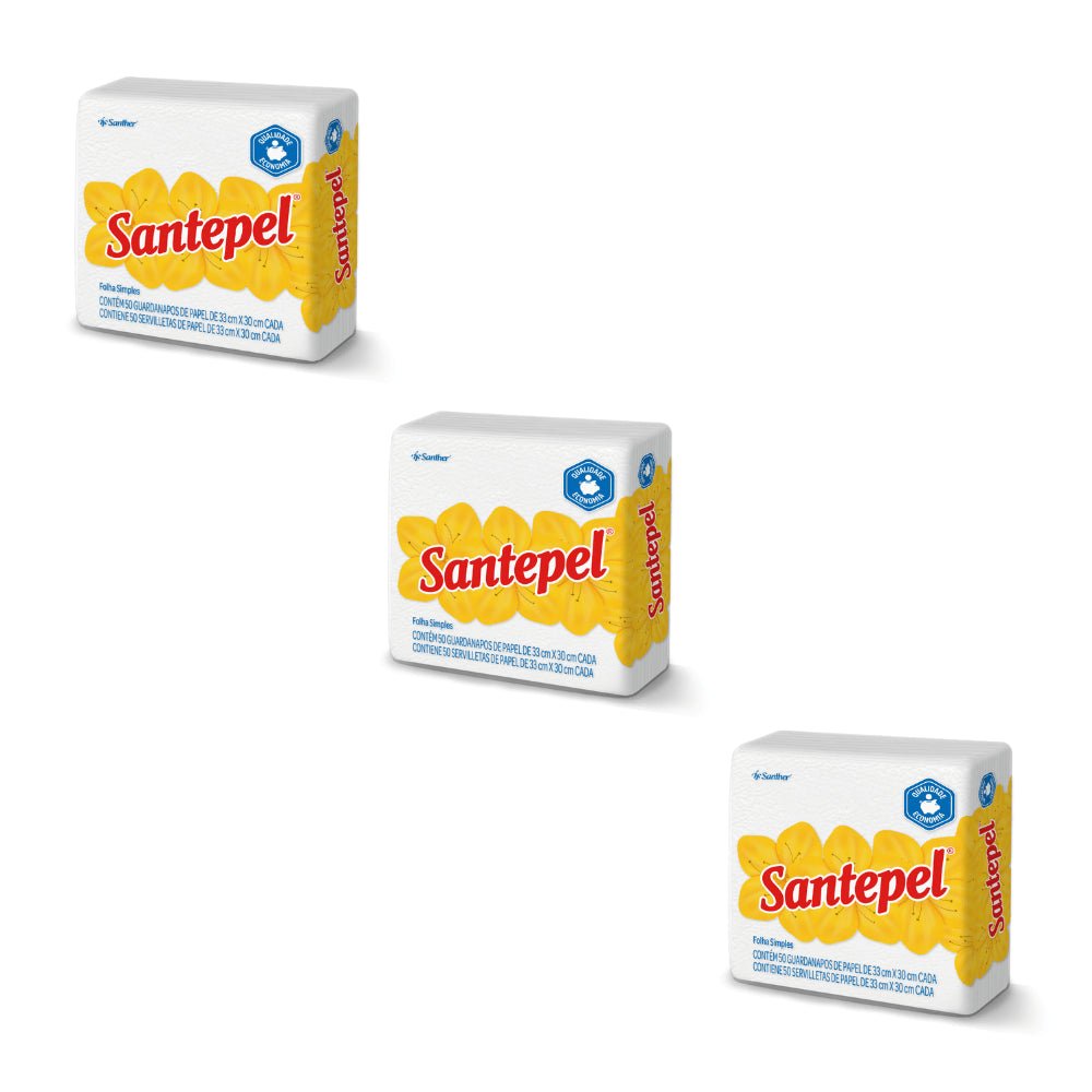 Kit 3 Pacotes de Guardanapo 33x30cm folha simples Santepel com 50 folhas - e - dona