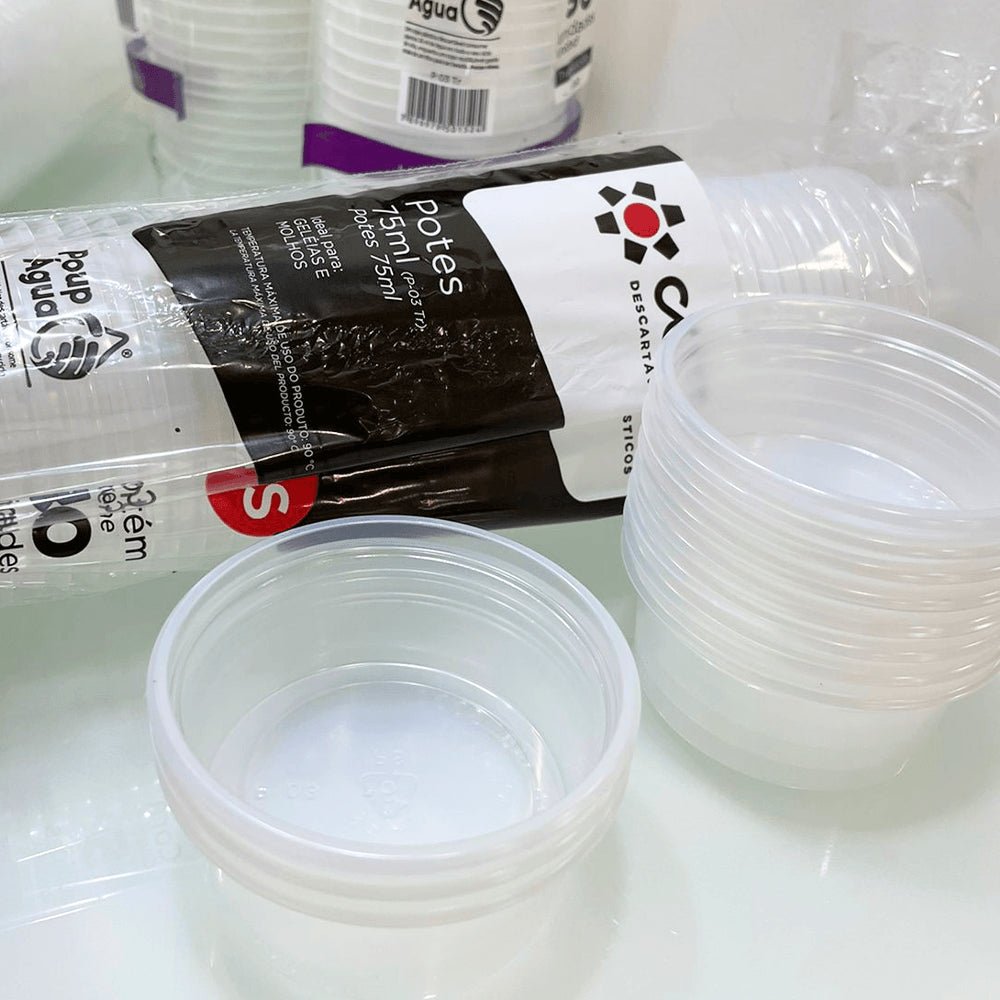 Kit 3 Pacotes de Potes 75 ml P - 03 Translúcido Liso sem Tampa Copaza PS com 50 unidades - e - dona