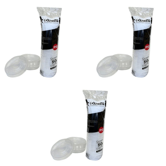Kit 3 Pacotes de Tampa Translúcida para Copo 150/180/200/250 e pote gomado 110ml Copaza com 50 unidades - e - dona
