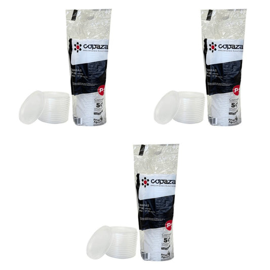 Kit 3 Pacotes de Tampas Translúcida TP06 para potes 75ml, 100ml, 120ml e 180ml Copaza com 50 unidades - e - dona