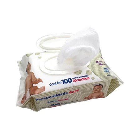 Kit 3 Pacotes de Toalha Umedecida Personalidade Baby Total Care 20x15cm com 100 lenços cada - e - dona