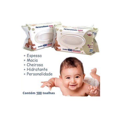 Kit 3 Pacotes de Toalha Umedecida Personalidade Baby Total Care 20x15cm com 100 lenços cada - e - dona