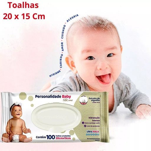 Kit 3 Pacotes de Toalha Umedecida Personalidade Baby Total Care 20x15cm com 100 lenços cada - e - dona