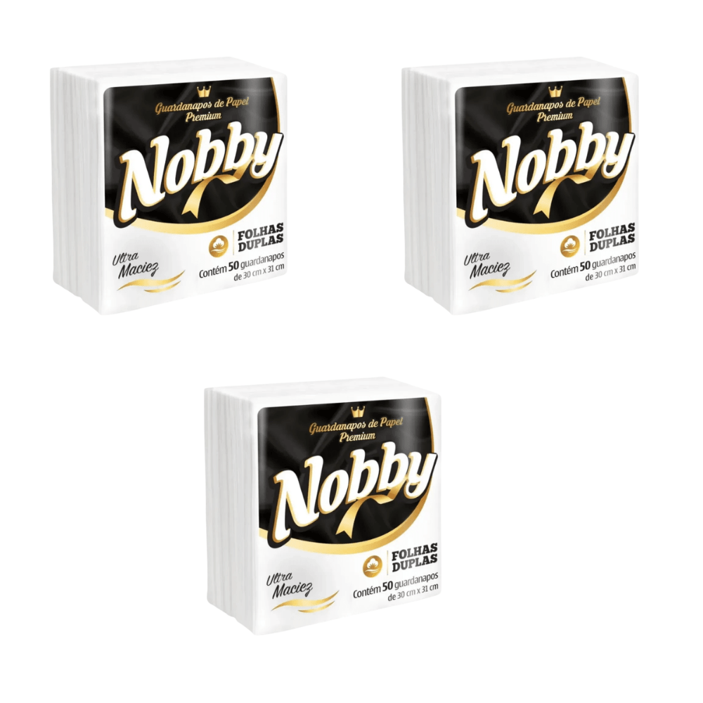 Kit 3 Pacotes Guardanapo 30x31cm Folha Dupla Nobby com 50 folhas - e - dona