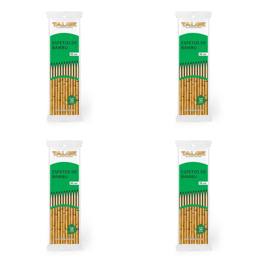 Kit 4 Pacotes de Espeto para churrasco Bambu 30cm Talge com 50 unidades - e - dona