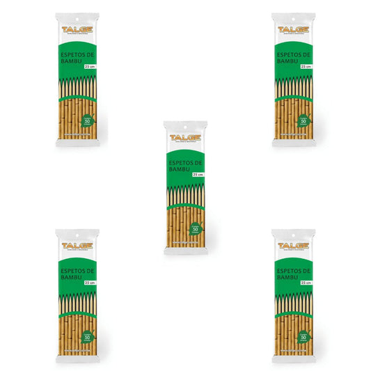 Kit 5 Pacotes de Espetos para churrasco Bambu 25cm Talge com 50 unidades - e - dona